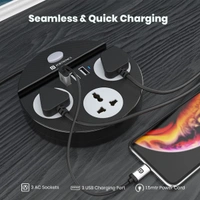 Portronics Power Plate 5 1500W Power Converter with USB Charger & Mobile Holder 3AC Socket + 3USB Ports, 2 m Cord Length (Black)