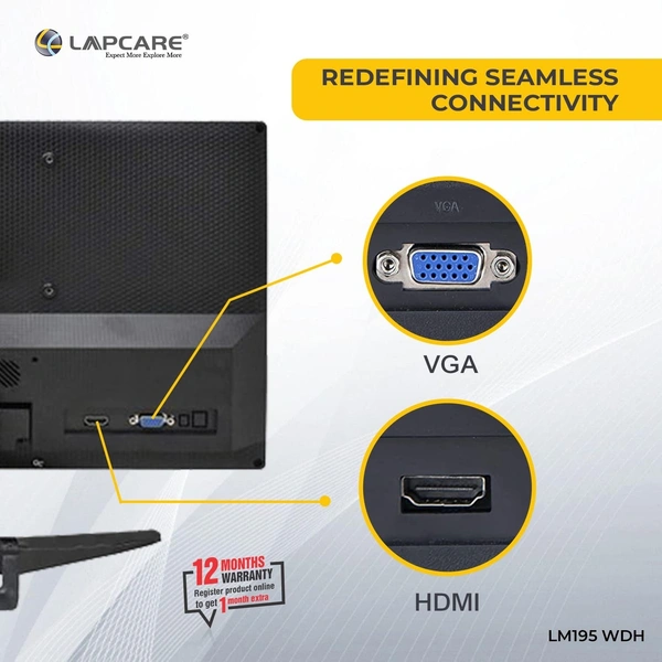 Lapcare LAPEYE LM195WDH 19"(48.26CM) LED Display 16:10 1440x900 Pixel Ratio, Tilt Stand, Vesa Mount, HDMI + VGA Port (Black)