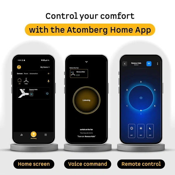 ATOMBERG Atomberg Renesa Halo Smart Celling Fan 1200mm BLDC Ceiling Fan With IoT & Remote | 5 star | High Air Delivery | Low Noise Operation | LED Speed Indicator | Sleek Design | 2+1  Year Warranty | (SeaSand Ivory & Black) - GL White & Black