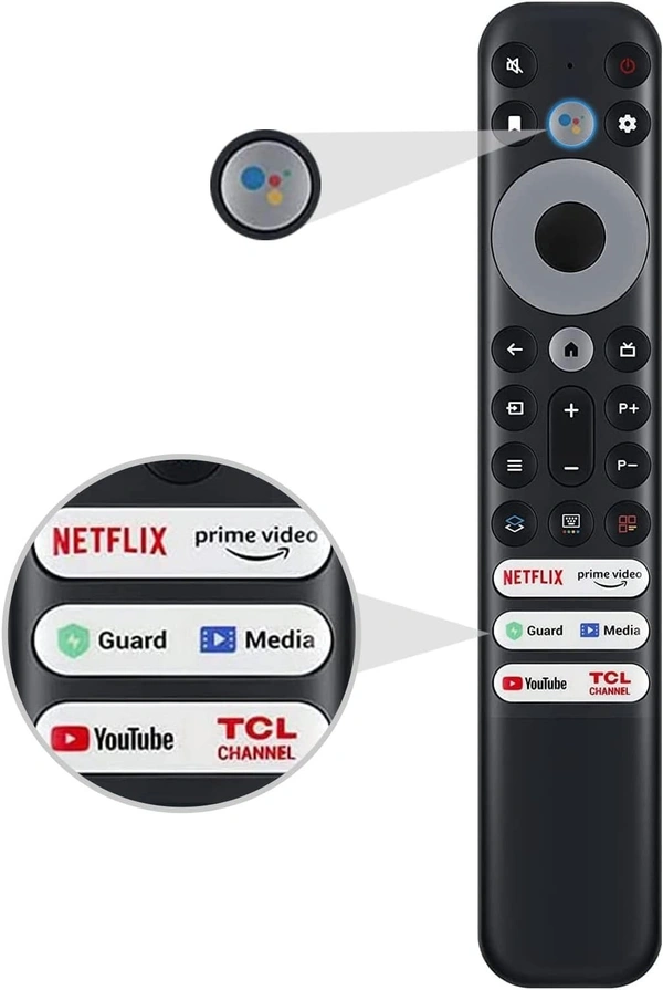 TCL Voice Remote Control for TCL Android TV Mini-LED QLED 4K UHD Smart TV with 6 Shortcut Buttons Netflix, Prime Video, YouTube, Guard, Media and TCL Channel - Black