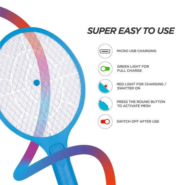 Nippo NIPPO Guard Rechargeable Mosquito Bat, Fast Charging, 500mAh Lithium-Ion Battery, Shock-Proof (Blue)