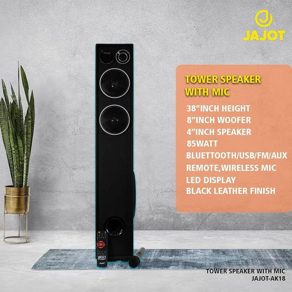 Jajot T222 High Powered Sound with X-Bass Treble Multimedia Tower Speaker (Black)