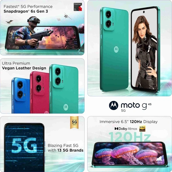 MOTOROLA Motorola Smart Phone G45 5G (Brilliant Green, 8GB RAM, 128GB Storage) | 6.5" FHD+ Display | Snapdragon 6 Gen1 Processor | 50MP Camera | 16MP Front Camera | 5000mAh Battery | 33W Charging (Brilliant Green) - 8 GB, 128 GB