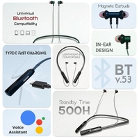 Target BT-170 in Ear Wireless Neckband Bluetooth Headphones with 60H Playtime, Type-C Quick Charging (10 Mins = 18H) Magnetic Touch, Rich Sound, Built-in Mic, Universal Bluetooth Compatibility (BLACK)