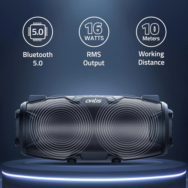 Artis BT36 Wireless Bluetooth Speaker with USB, FM, TF Card, AUX in, Wired Mic with Shoulder Strap (Black)