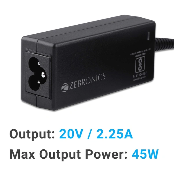 Zebronics Zeb- LA401720045L 45W Laptop Adapter 4x1.7mm Connector (Black)