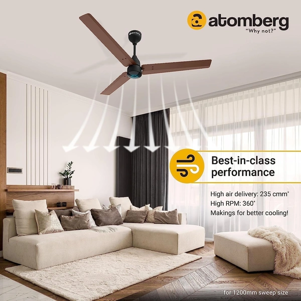 atomberg Renesa 1200mm BLDC Ceiling Fan with Remote Control | BEE 5 star Rated Energy Efficient Ceiling Fan | High Air Delivery with LED Indicators | 2+1 Year Warranty (Brown & Black) - Brown & Black