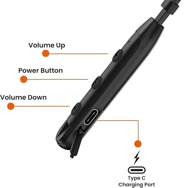VEV Star ML-100 Wireless Neck Band Magnetic Stereo Earbunds | Upto 32 Hrs Play Time | With Type-C Charging (BLACK)