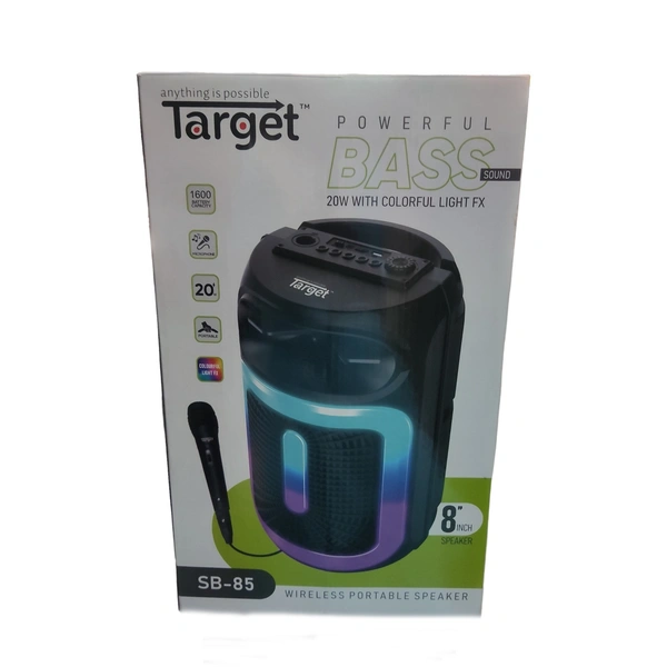Target SB-85 Wireless Portable Speaker | 20W with Colorful Light FX | Powerful Bass (Black)