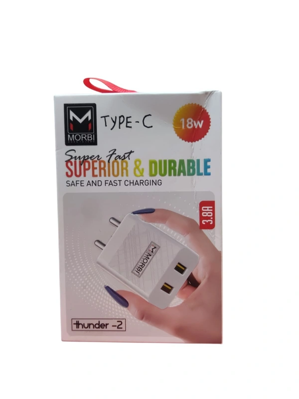MORBI Morbi Super Fast Superior & Durable Safe And Fast Charging Type-C Cable 1m Thunder-2 (18W) (White) - White, C-Cable