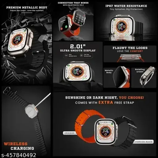 ULTRA T10 Ultra Smartwatch 2.09" inch Big Infinite Display Sleek Design Metal Body with 53mm Real Screws Calling Wireless Charging with Activity Tracker Compatible with All 3G/4G/5G Android (Black) - Black