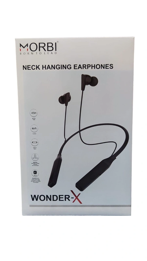 MORBI Morbi Wonder-X Wireless Neck Hanging Earphones Headset | Dolby Sound | 45 Hrs Music Time (BLACK)