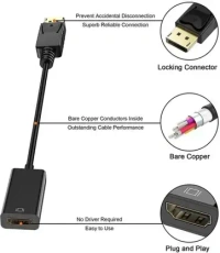 LAPCARE HDMI Adapter 0.2M DP to HDMI Converter With 20CM Cable (BLACK)