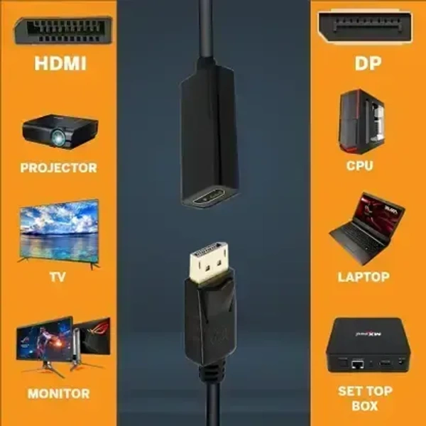 LAPCARE HDMI Adapter 0.2M DP to HDMI Converter With 20CM Cable (BLACK)