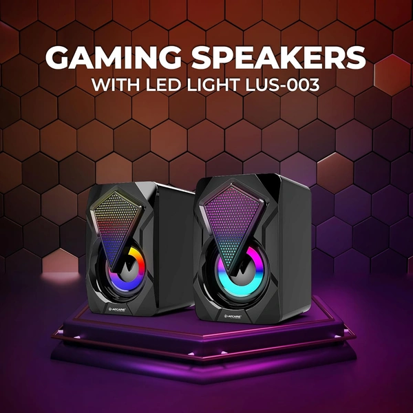 Lapcare LUS-003 USB 2.0 with LED Light | Gaming Speaker 6W 2.0 Multimedia Speaker with Aux Connectivity,USB Powered and Volume Control (Black)