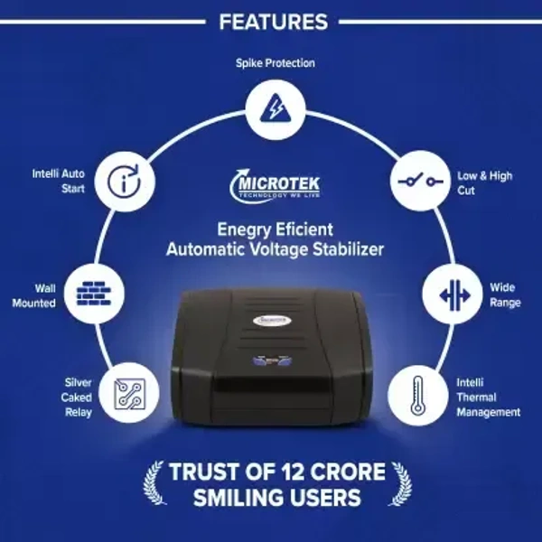 Microtek EMT 0790 Energy Efficient Automatic Voltage Stabilizer for LED TV 32", 43" (Black)