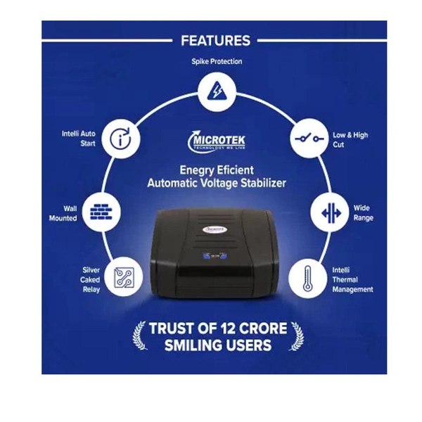 Microtek EMT1390 Digital Automatic Voltage Stabilizer 90V-300V (Black)