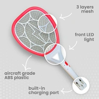 NIPPO GUARD Rechargeable Mosquito Bat | Instantly Kills Mosquitos & Other Small Flying Insects (Red)