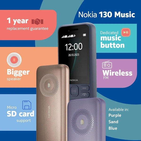 Nokia 130 Music | Built-in Powerful Loud Speaker with Music Player and Wireless FM Radio | Dedicated Music Buttons | Big 2.4” Display | 1 Month Standby Battery Life (Purple) - Purple