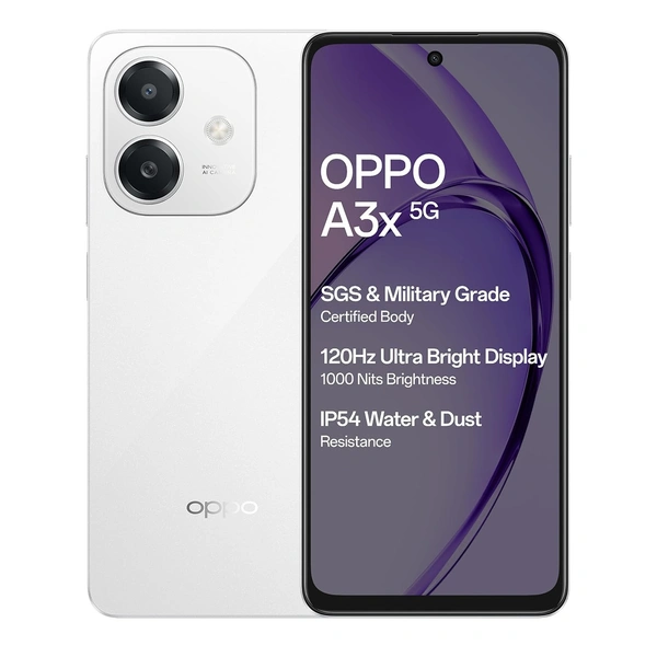 OPPO A3x 5G 4GB RAM, 64GB Storage |6.67” HD+ 120Hz Refresh Rate Screen | 45W SUPERVOOC (Starlight White) - Starlight White, 4+64