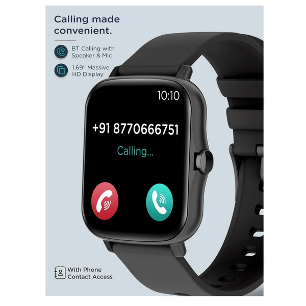 Pebble PRISM ULTRA 1.69" HD Display, Bluetooth Calling, Blood Oxygen level, Heart Rate monitoring, calories burn , step pedometer, multiple sports modes (Black)