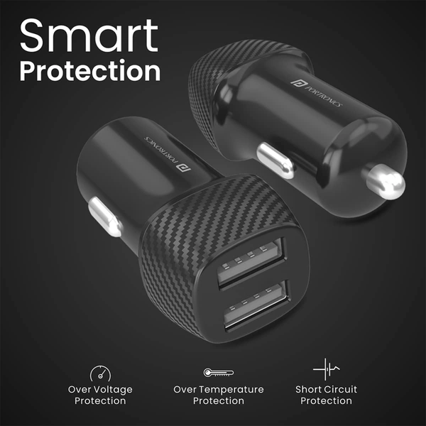 Portronics Car Power 5 Car Charger with Type-C Cable, Dual USB Output, 12 Watts Total, Adapter Compatible with Most Cars for iPhone & Android Smartphones (Black)