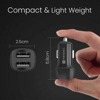 Portronics Car Power 5 Car Charger with Type-C Cable, Dual USB Output, 12 Watts Total, Adapter Compatible with Most Cars for iPhone & Android Smartphones (Black)