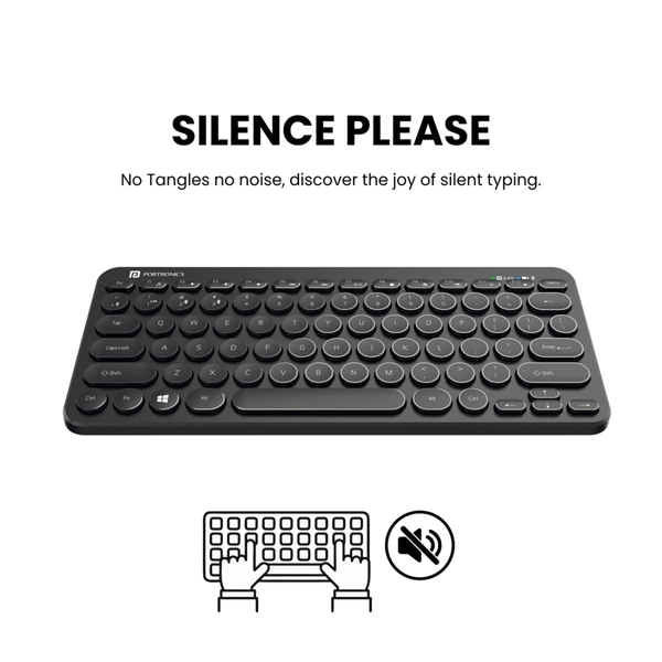Portronics Bubble Multimedia Wireless Keyboard 2.4 GHz & Bluetooth 5.0 Connectivity, Noiseless Experience, Compact Size, Shortcut Keys Function for iOS iPad Air, Pro, Mini, Android, Windows Tablets PC Smartphone (Black)