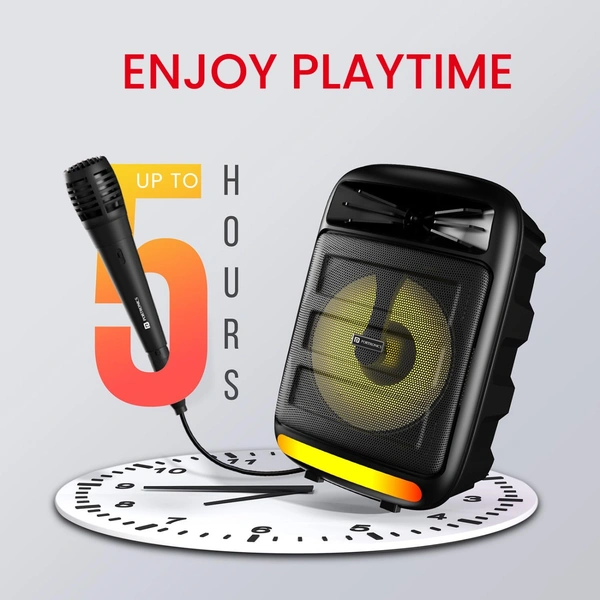 Portronics Melomix 20W Portable Bluetooth Speaker with Karaoke Mic, 5 Hour Playtime, TWS Connectivity, 6 RGB Light Modes, Built in FM, BT 5.3V, USB Drive, Aux & MicroSD Card, Type C Charging (Black)