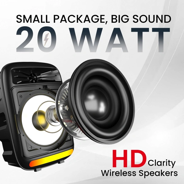 Portronics Melomix 20W Portable Bluetooth Speaker with Karaoke Mic, 5 Hour Playtime, TWS Connectivity, 6 RGB Light Modes, Built in FM, BT 5.3V, USB Drive, Aux & MicroSD Card, Type C Charging (Black)