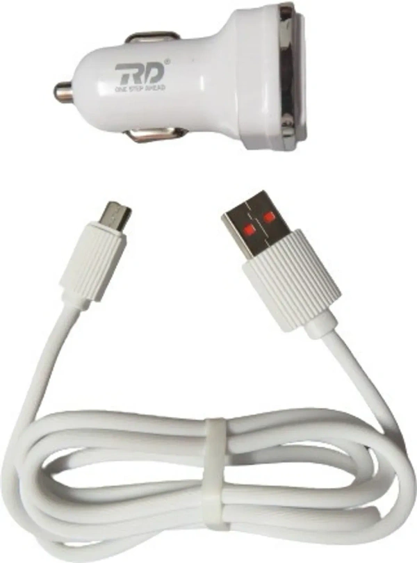 RD 3A Max Output Dual USB Car Charger With Micro USB | Adapter Compatible with Most Cars & Cellular Phones (WHITE)