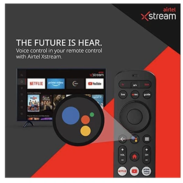 VEV Airtel Xstream Voice Assistant Remote Compatible for Airtel Xstream Set-Top Box Remote Control with Netflix Function (Black)