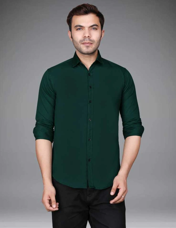 Men Regular Fit Solid Cut Away Collar Casual Shirt (SD-SH-BG) - M, Bottle Green