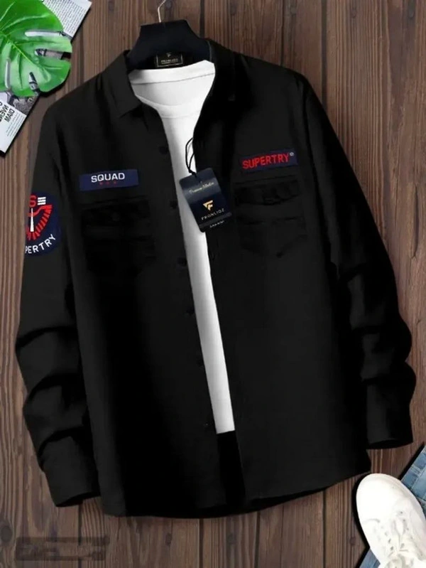 PromoFash Stylish Cotton Full Sleeve Collared Neck Black Shirt for Mens and Boys - Black, XL