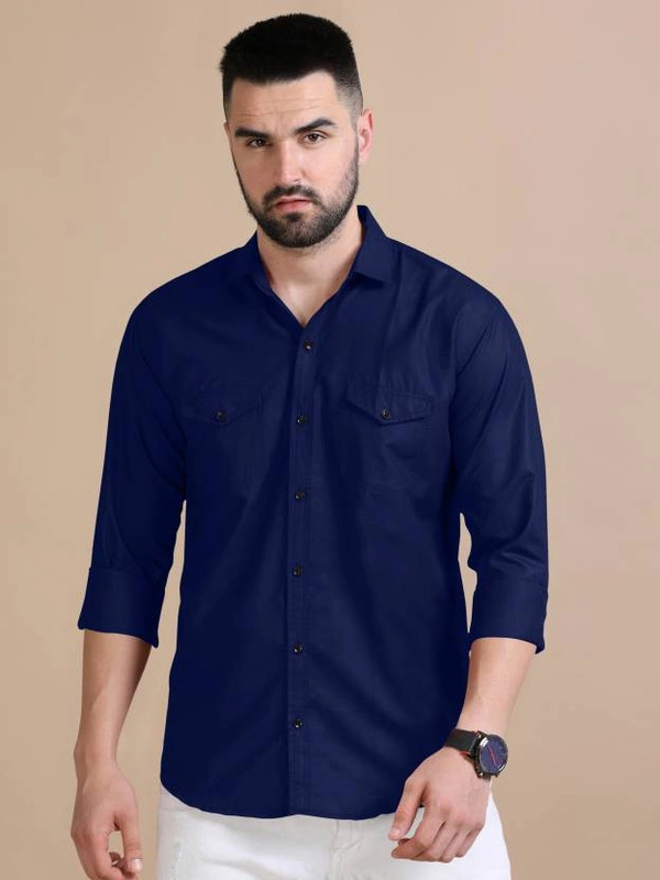 Stylish Cotton Full Sleeve Collared Neck Navy Blue Shirt for Mens and Boys