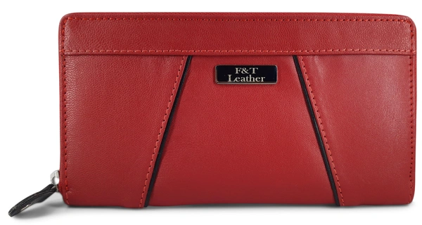 F&T Leather Genuine Leather Formal clutch | Maroon, Metallic Zipper (FT3004C)