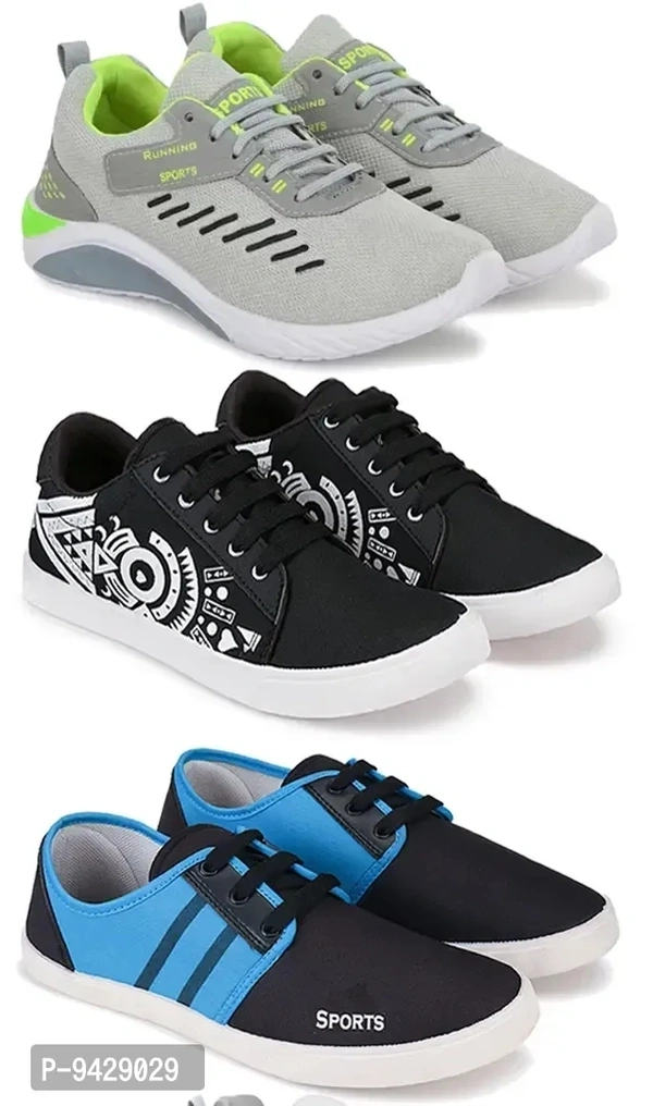 Men Sports Shoes Lace-Up Lightweight Multicolour Shoes For Running Walking gym Trekking and hiking Shoes (Pack Of 3)