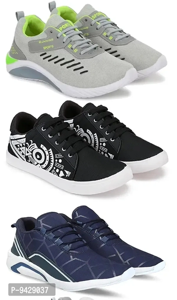 Men Sports Shoes Lace-Up Lightweight Multicolour Shoes For Running Walking gym Trekking and hiking Shoes (Pack Of 3)