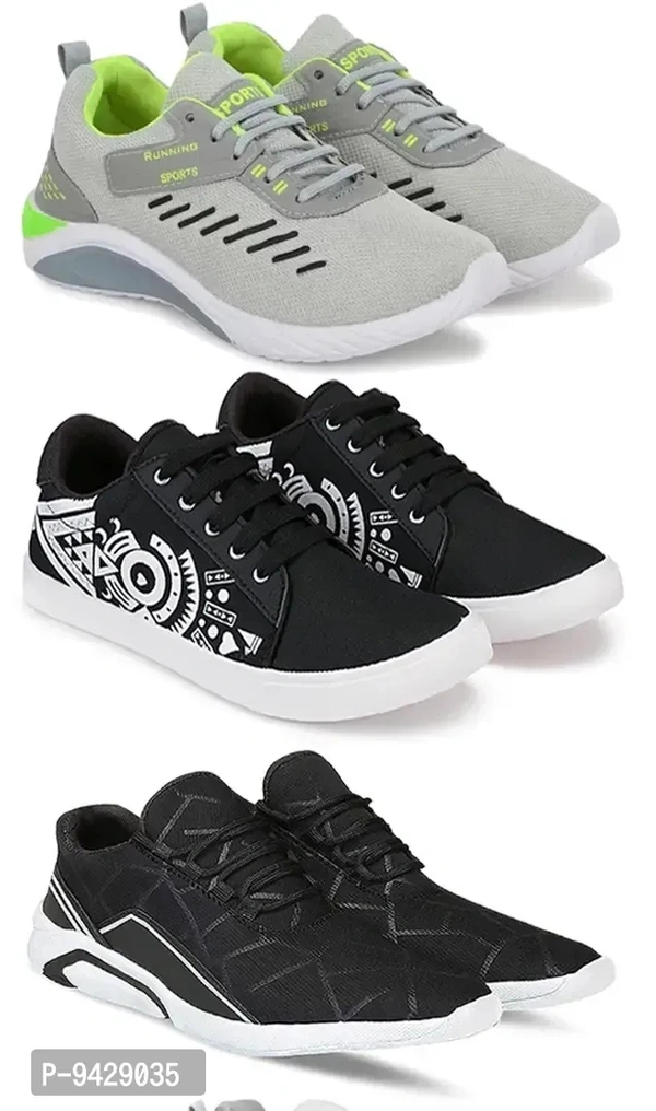 Men Sports Shoes Lace-Up Lightweight Multicolour Shoes For Running Walking gym Trekking and hiking Shoes (Pack Of 3)