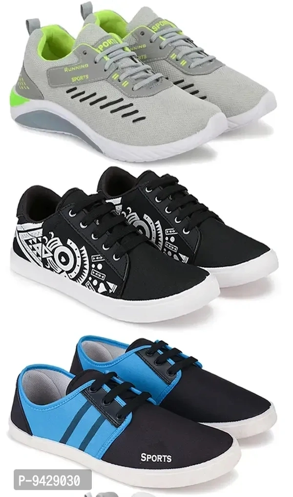 Men Sports Shoes Lace-Up Lightweight Multicolour Shoes For Running Walking gym Trekking and hiking Shoes (Pack Of 3)