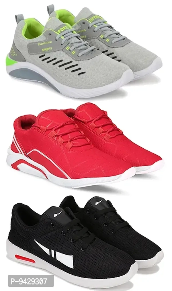 Men Sports Shoes Lace-Up Lightweight Multicolour Shoes For Running Walking gym Trekking and hiking Shoes (Pack Of 3)