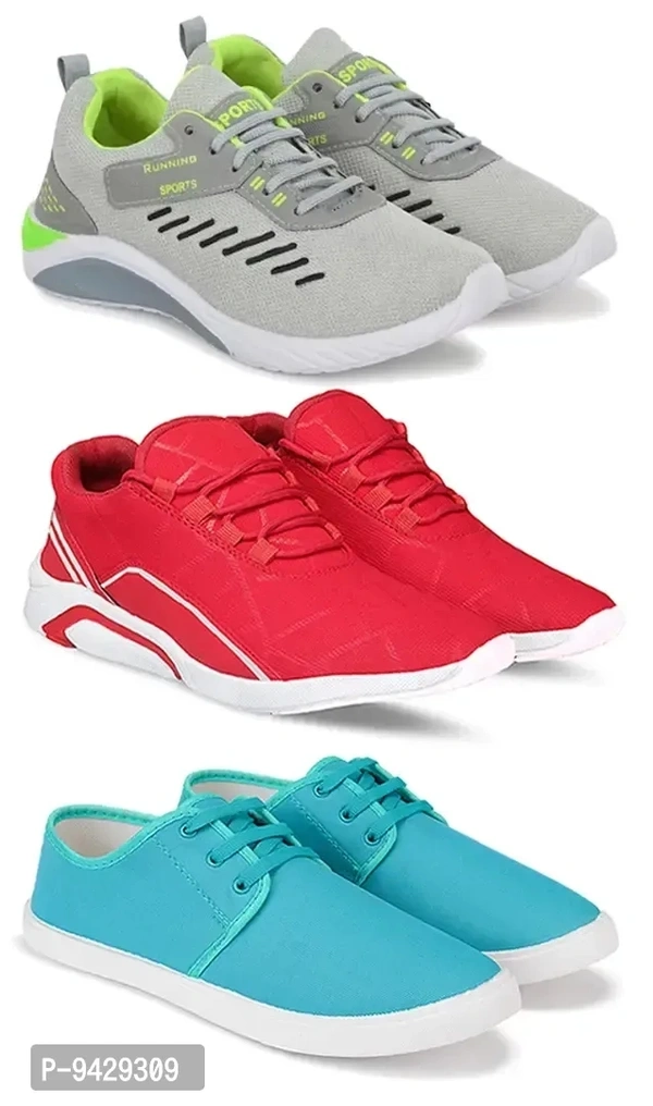 Men Sports Shoes Lace-Up Lightweight Multicolour Shoes For Running Walking gym Trekking and hiking Shoes (Pack Of 3)