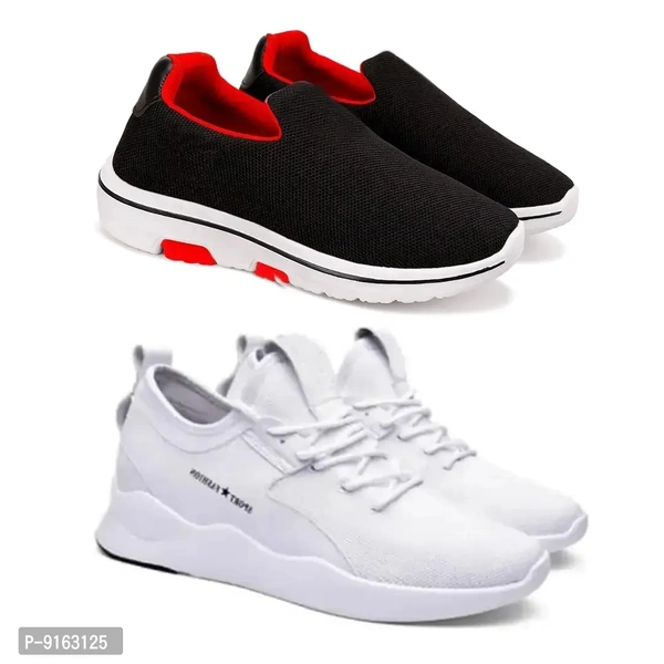 Elegant Canvas Self Design Sports Running Shoes For Men- Pack Of 2