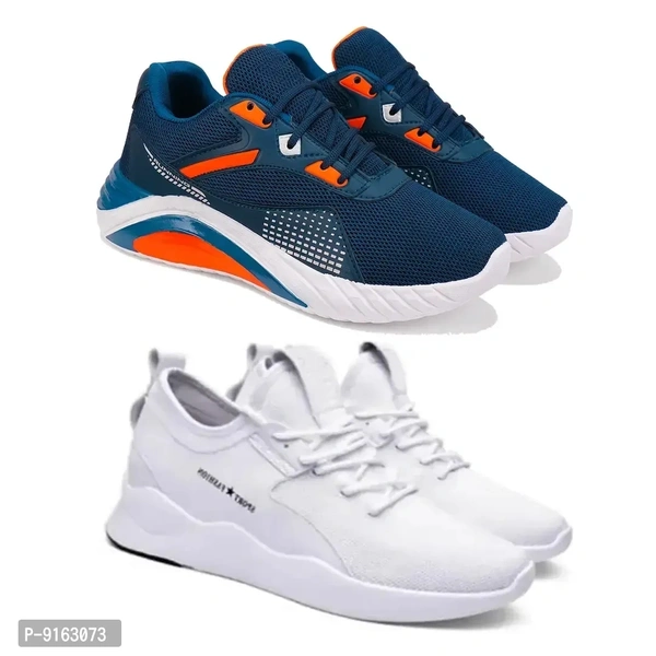 Elegant Canvas Self Design Sports Running Shoes For Men- Pack Of 2