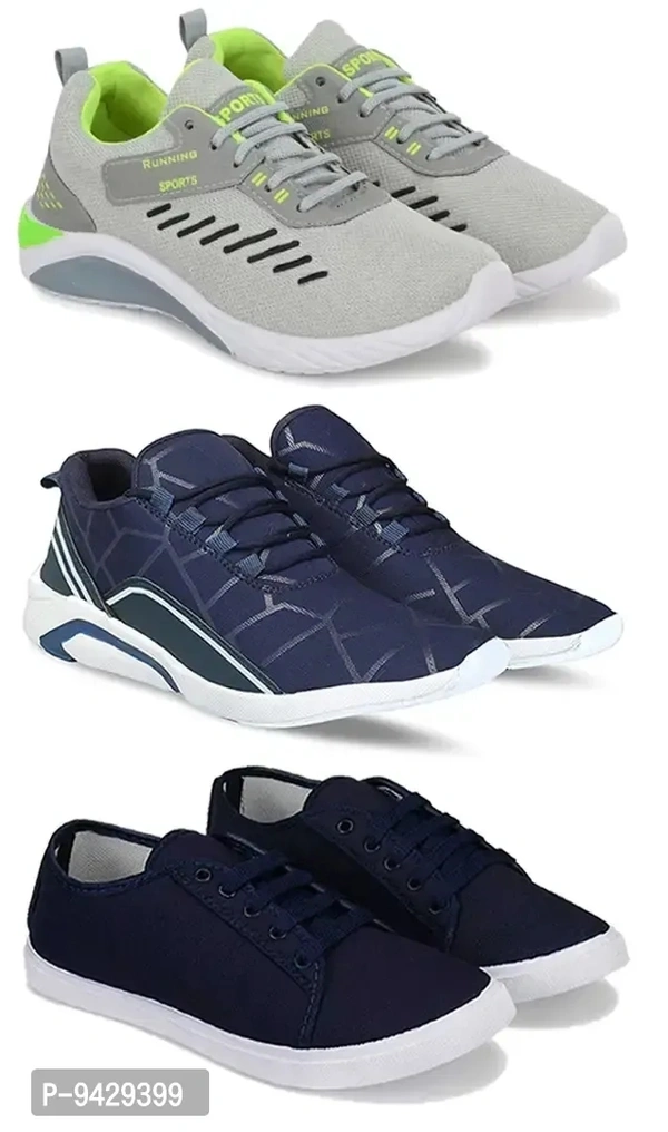Men Sports Shoes Lace-Up Lightweight Multicolour Shoes For Running Walking gym Trekking and hiking Shoes (Pack Of 3)