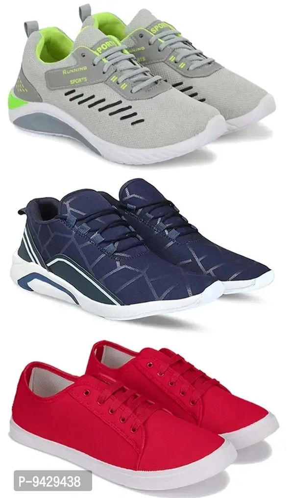 Men Sports Shoes Lace-Up Lightweight Multicolour Shoes For Running Walking gym Trekking and hiking Shoes (Pack Of 3)