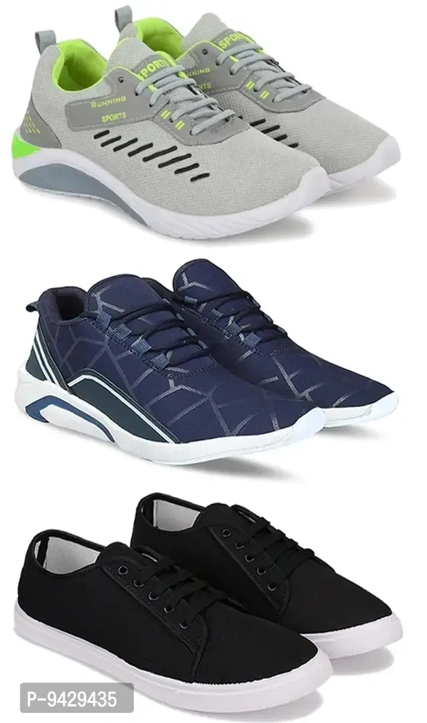 Men Sports Shoes Lace-Up Lightweight Multicolour Shoes For Running Walking gym Trekking and hiking Shoes (Pack Of 3)