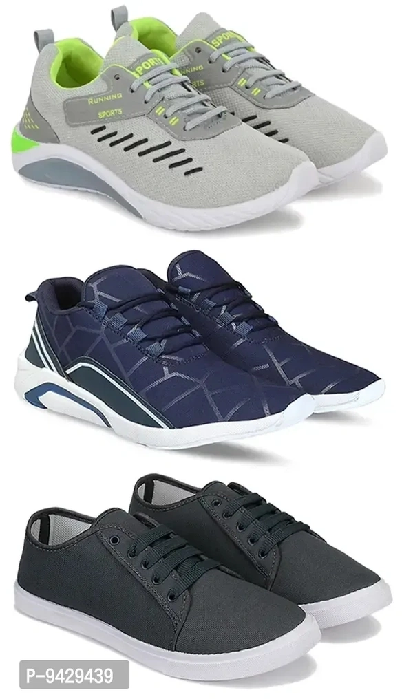 Men Sports Shoes Lace-Up Lightweight Multicolour Shoes For Running Walking gym Trekking and hiking Shoes (Pack Of 3)