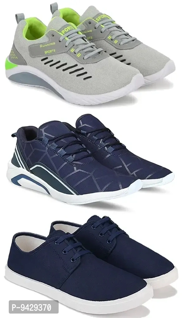 Men Sports Shoes Lace-Up Lightweight Multicolour Shoes For Running Walking gym Trekking and hiking Shoes (Pack Of 3)