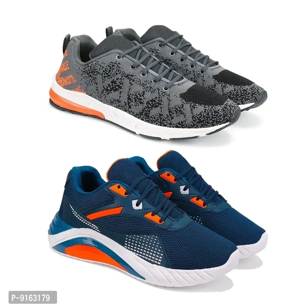 Elegant Canvas Self Design Sports Running Shoes For Men- Pack Of 2